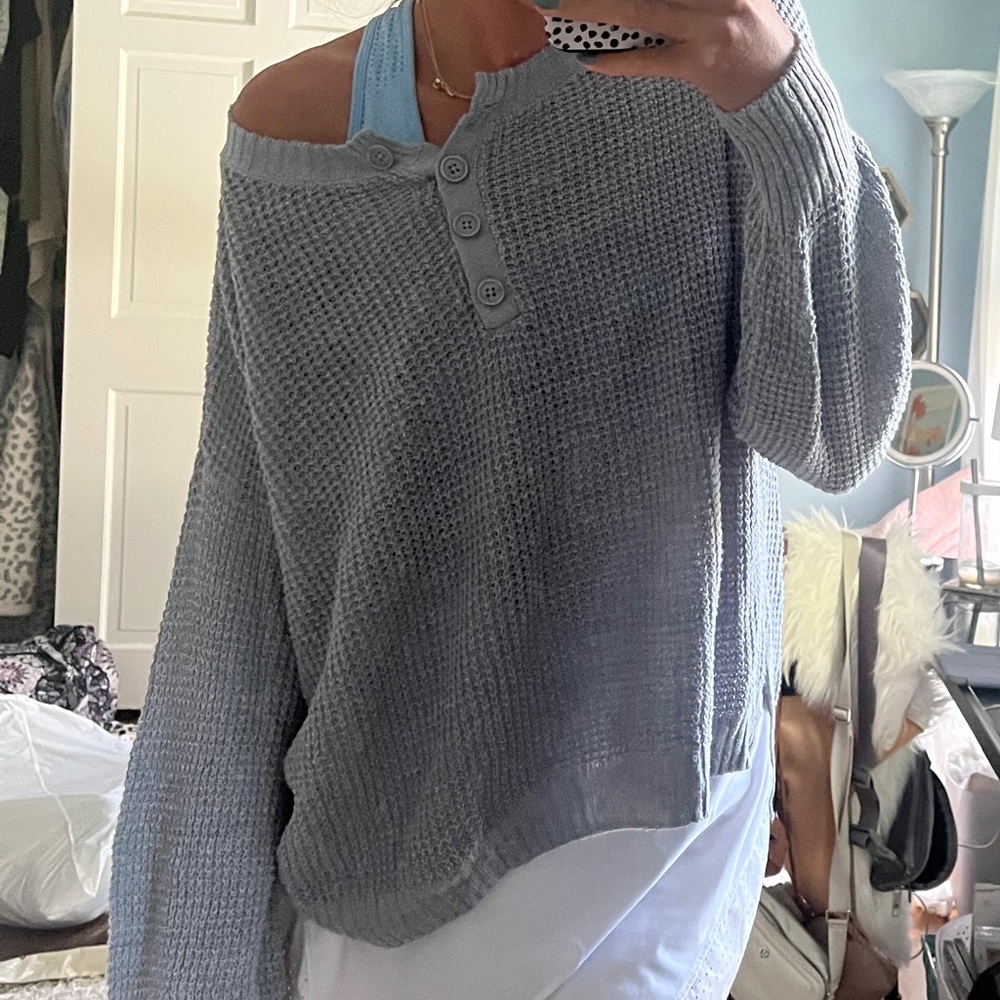 American eagle gray button sweater